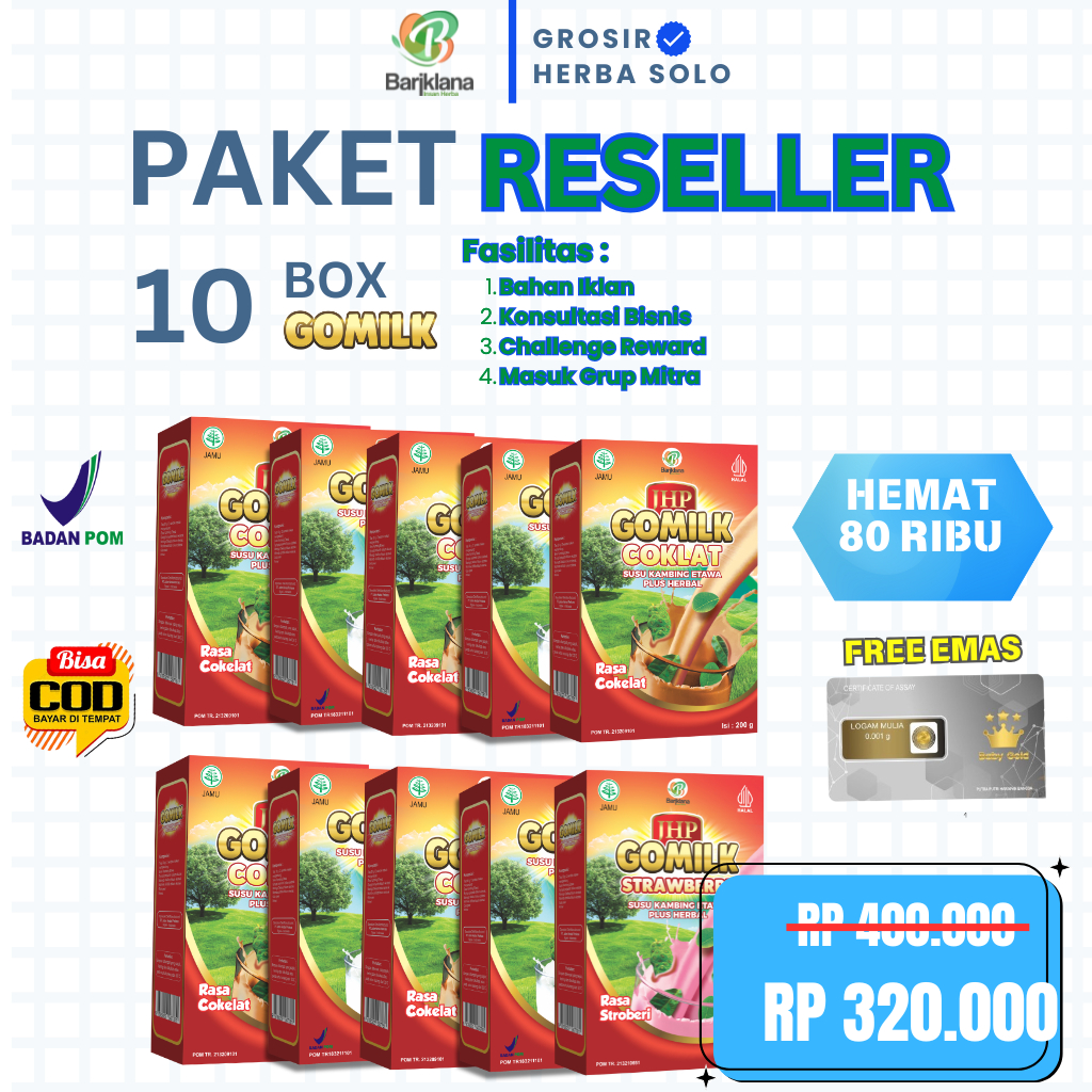 

[PAKET RESELLER] [GRATIS HADIAH][BELI 8 GRATIS 2] [EXPIRED LAMA] Susu Kambing GOMILK 200 gr GARANSI Produk Original