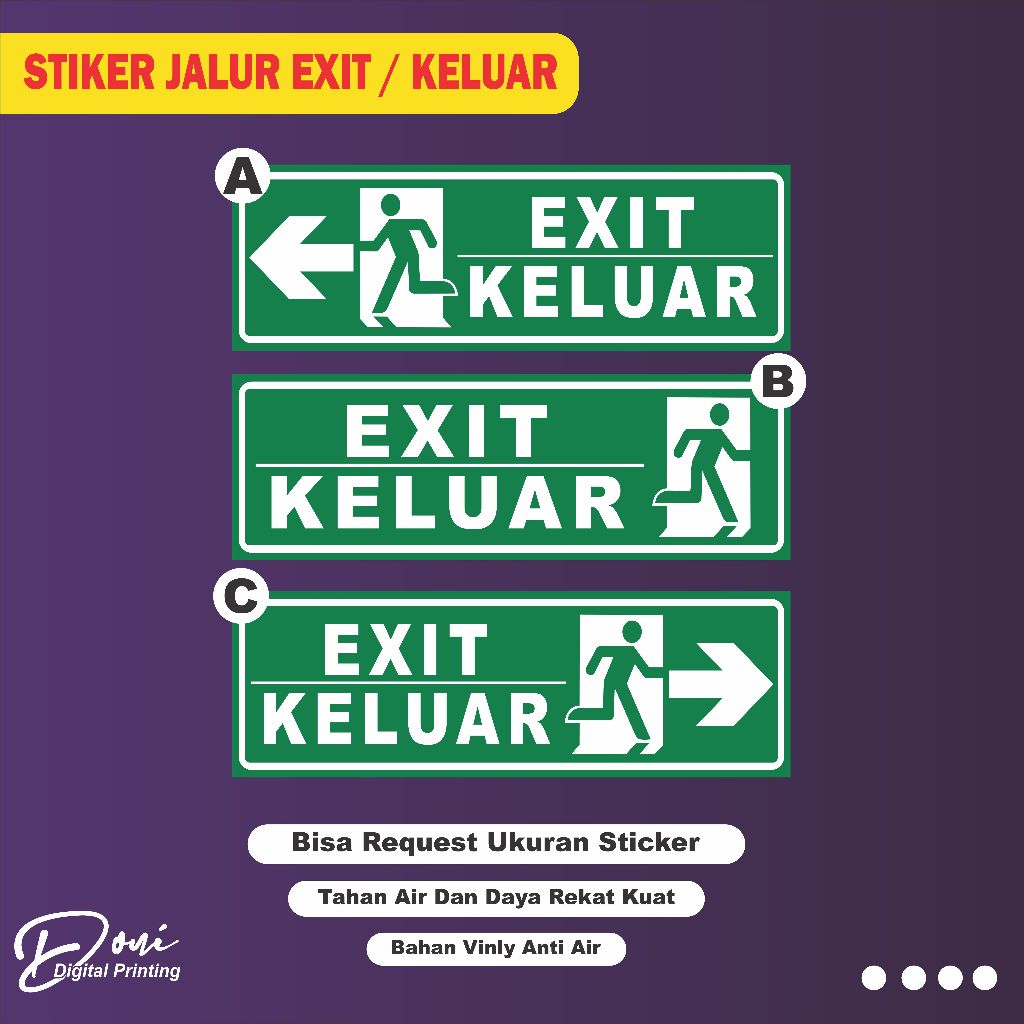 

Stiker Vinyl Anti Air Jalur Evakuasi Exit / Keluar Kanan Kiri / Stiker Keluar