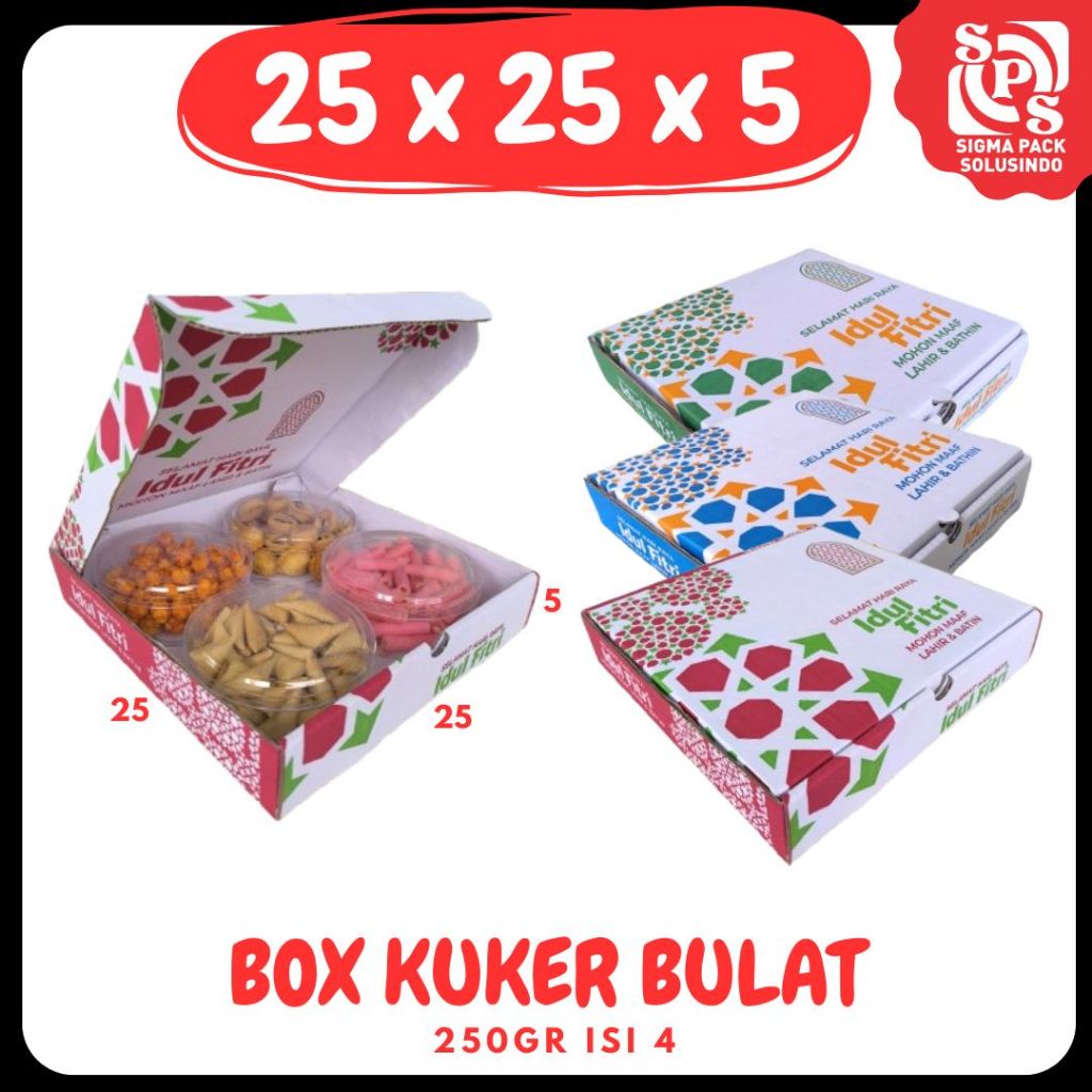 

Box Kue Kering 25x25x5 Isi 4 250 gram Oleh Oleh/Hampers/Souvenir/Pizza/Lebaran/Idul Fitri