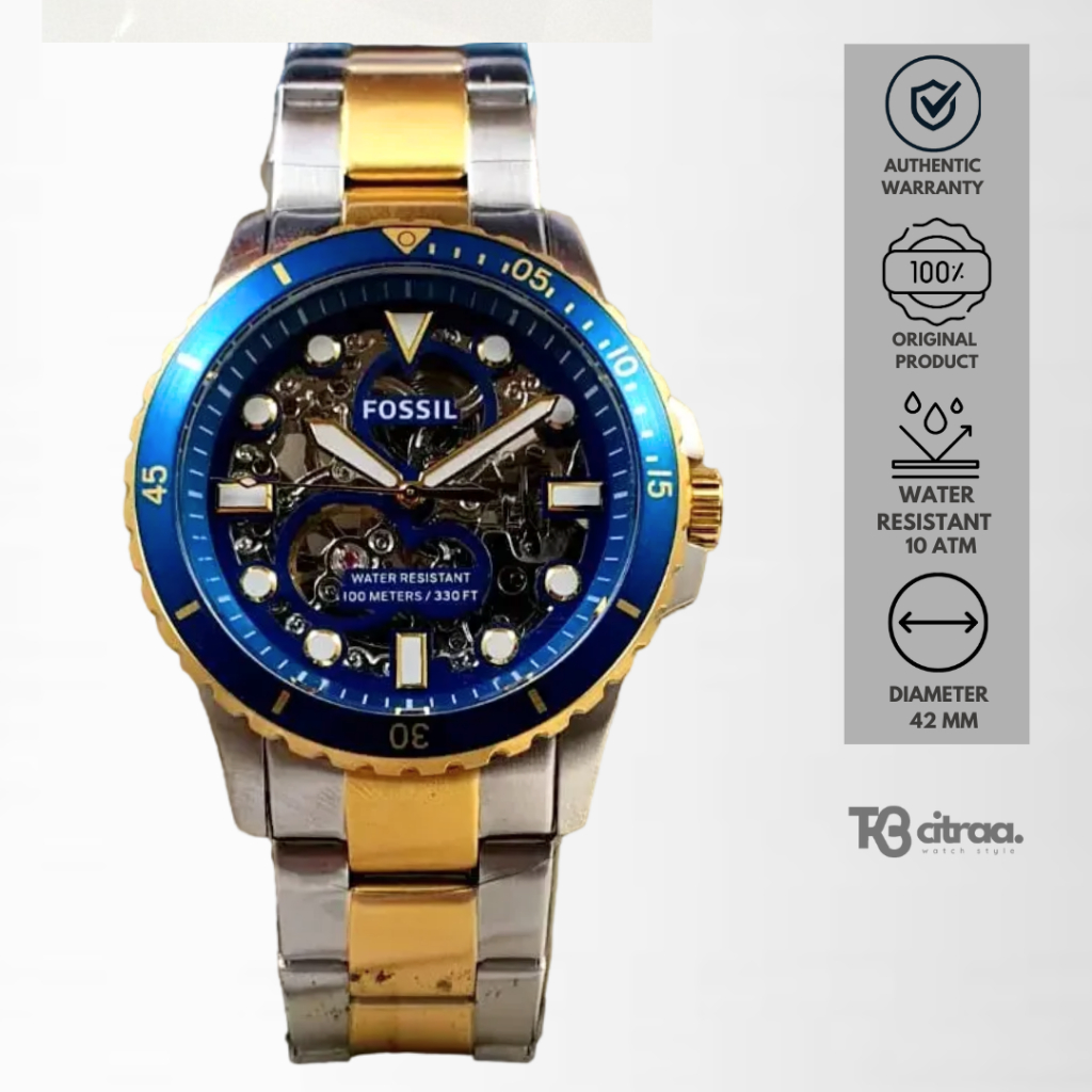 Jam Tangan Pria Fossil FB-01 Automatic Silver Gold Stainless Steel Sporty Mewah Original ME3191