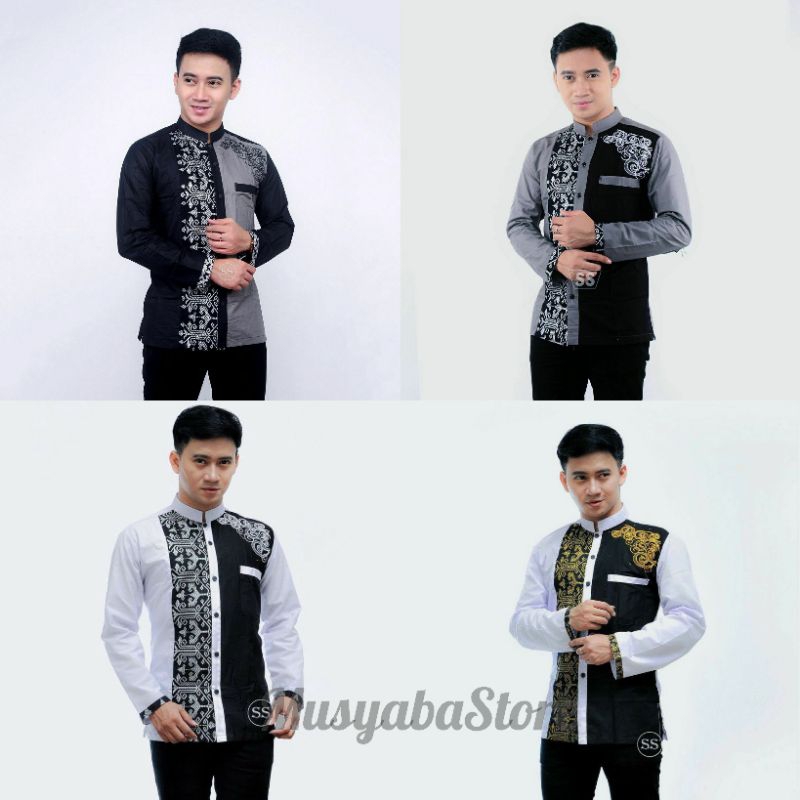 Baju Koko Pria Baju Koko Muslim Baju Koko Kombinasi Batik Lengan Panjang P024 M L XXL XXL Jumbo