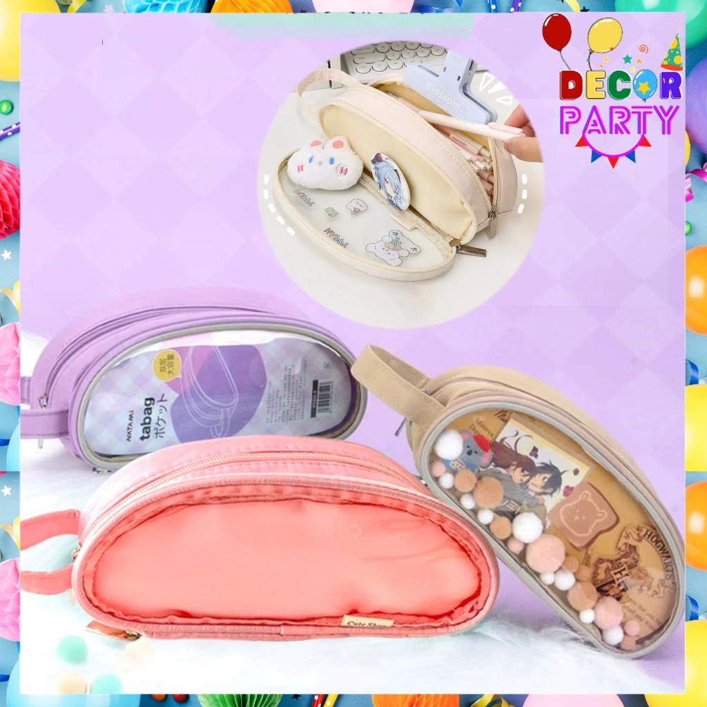 

DP Tempat Pensil Transparan Kotak Pensil Polos Aesthetic 2 Sekat Pouch Serbaguna Multifungsi Pencil Case Simple Stationery Storage Bag School