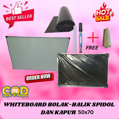 

PAPAN TULIS/ WHITE BOARD DUA SISI SPIDOL DAN KAPUR 50 X 70 BUBBLE FREE SPIDOL, PENGHAPUS DAN KAPUR