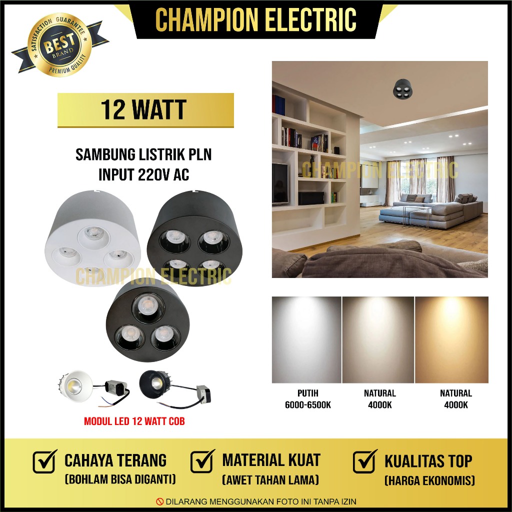 Lampu Sorot Tempel Plafon LED 3 Mata atau 4 Mata 12W Spotlight Outbow Garansi