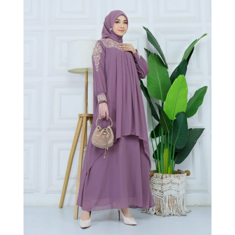 QiQi Colection Gamis cirutibebydol bordir mix Payet set hijab dress wanita terlaris2025 gamis viral