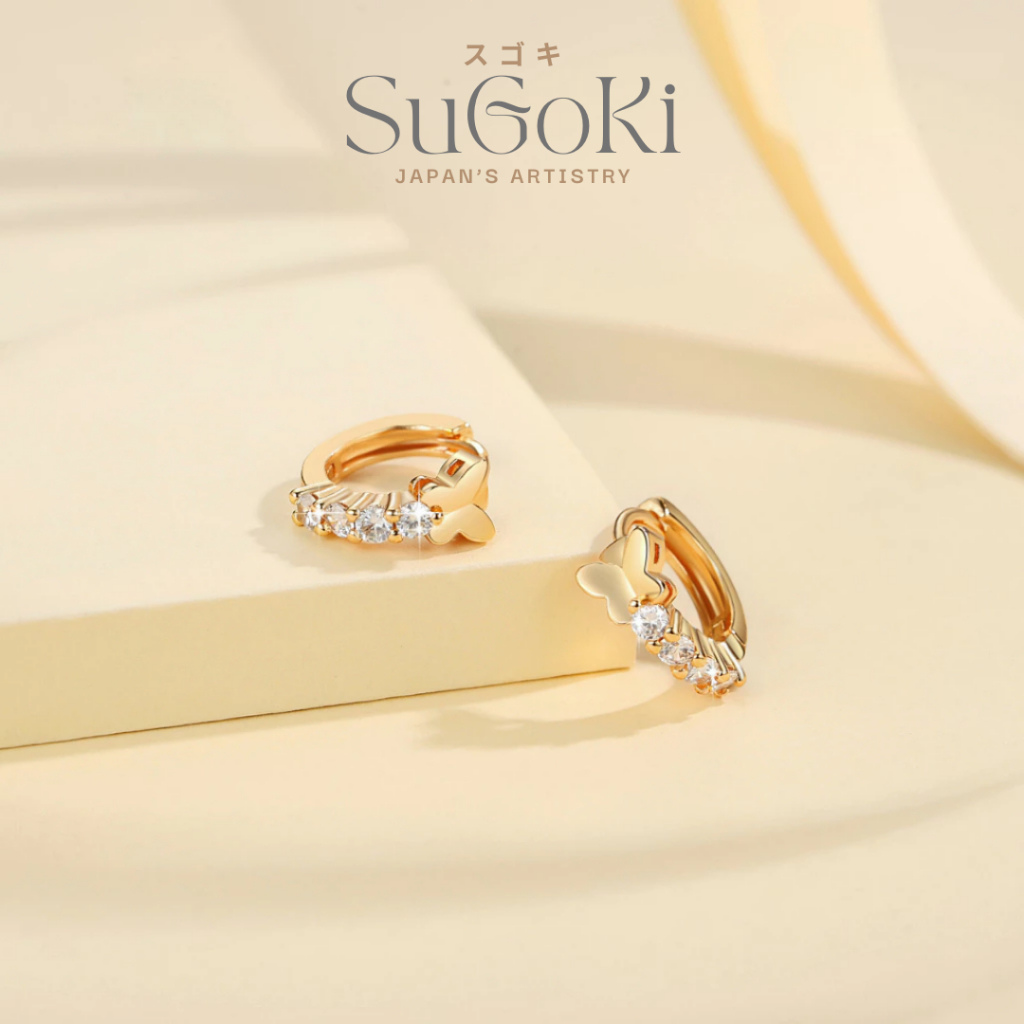 【SUGOKI】 Jewelry Anting Kupu Kupu Perempuan Tidak Karat Titanium Permata Perhiasan Anti Luntur Jepan