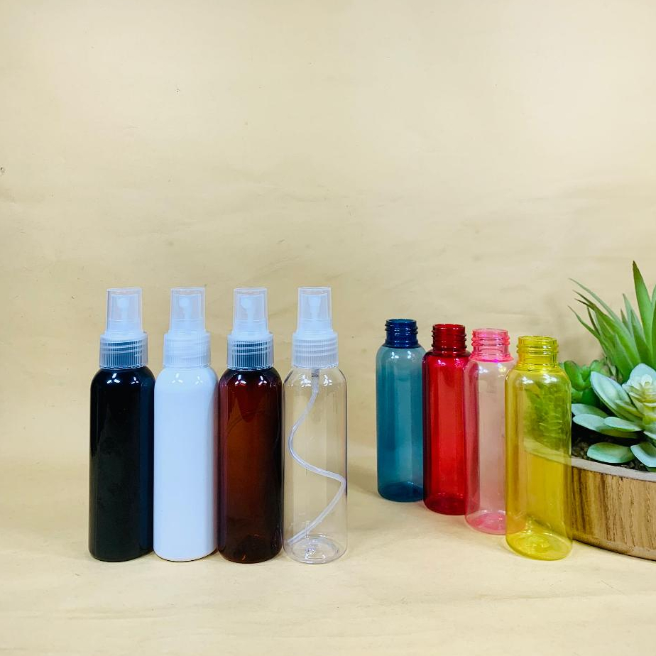 Botol Spray 100 ML / Botol Pet 100 ML Variant Warna - Tutup Spray Natural / Botol Spray Kosong 100 M