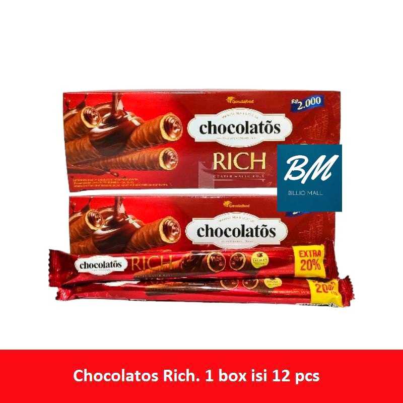 

Chocolatos RICH Chocolate Coated Wafer Roll 1 Box (isi 12 Pcs)