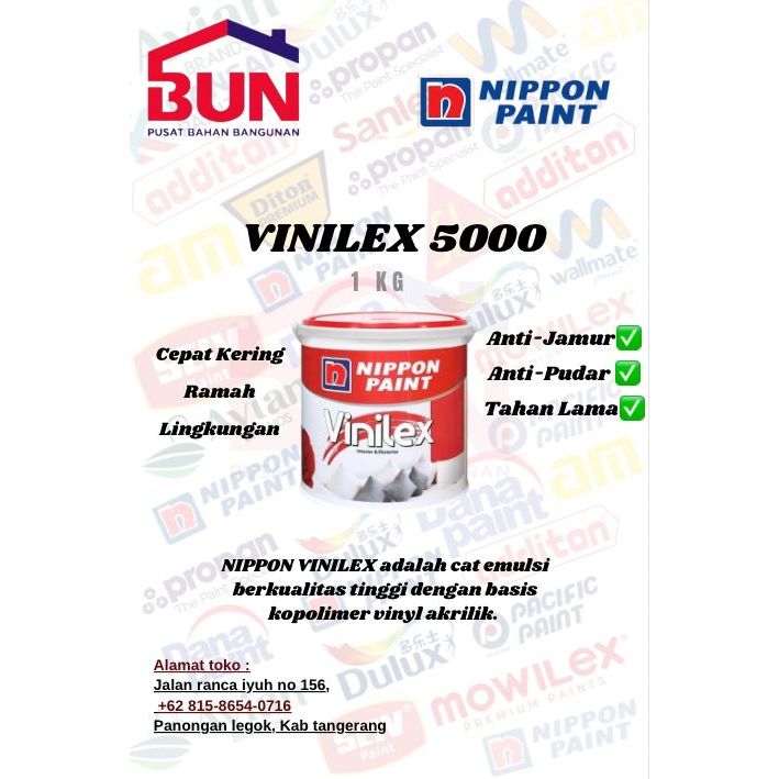 NIPPON PAINT VINILEX CAT TEMBOK VINILEX 5000 VINILEX KEMBANG 1KG WARNA PUTIH 300
