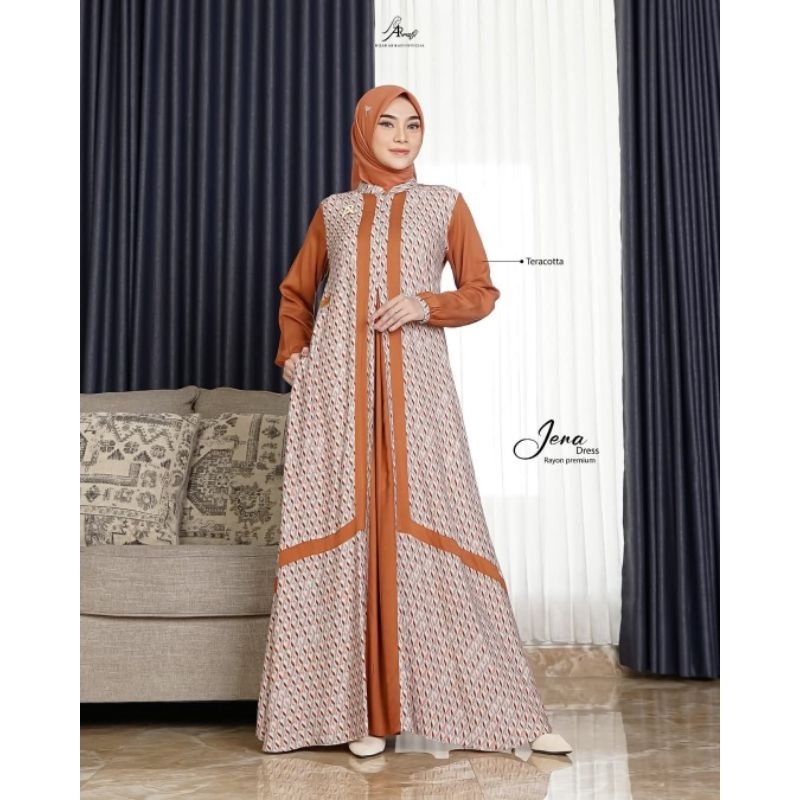 Jena Dress by Arrafi ORI Gamis Rayon mix Motif