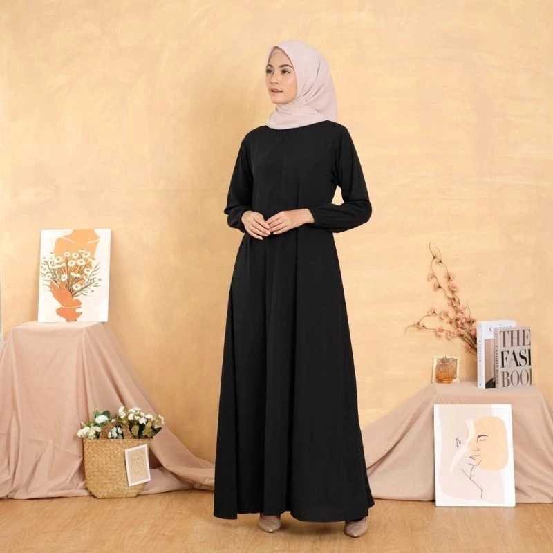 GAMIS JERSEY POLOS / TERMURAH Bahan Jersey Mat Super Tebal fashion muslim warna hitam ukuran L - XL