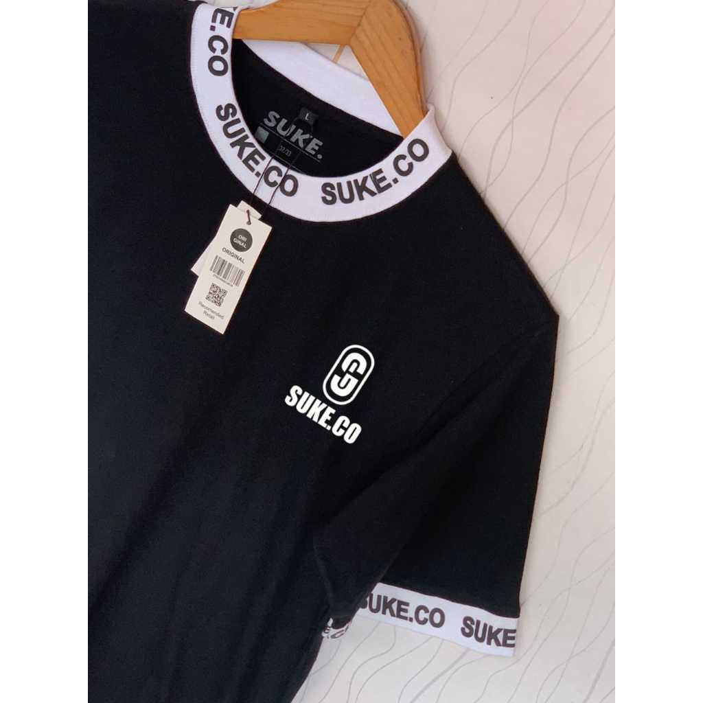 KAOS HITAM COWOK DISTRO PREMIUM / BAJU ATASAN STRIPE KERAH MODEL IMPORT BESIC / BAJU FASHION SPORTY 
