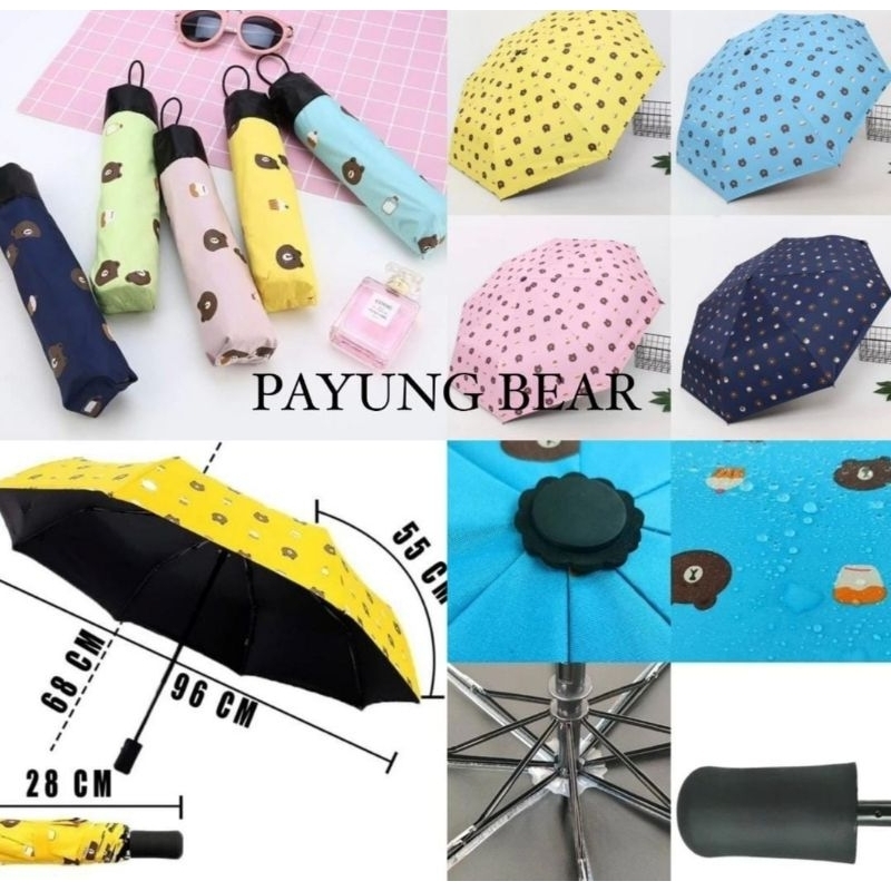 Payung Otomatis Lipat UV/Payung Motif Bear Lucu/Payung Motif Buah/