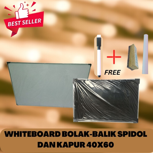 

PAPAN TULIS/WHITE BOARD DUA SISI SPIDOL DAN KAPUS 40 X 60 cm FREE SPIDOL, PENGHAPUS & KAPUR