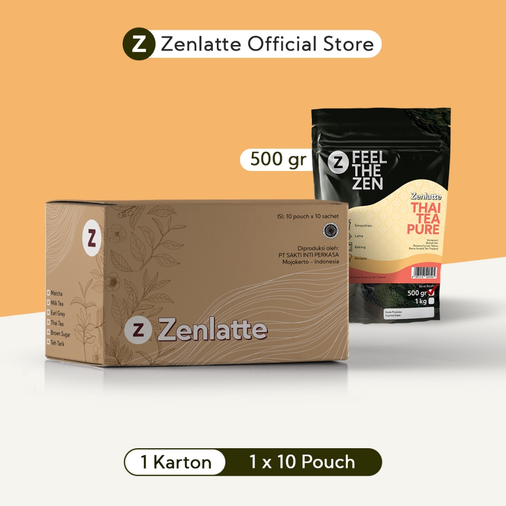 

Zenlatte Thai Tea Pure Bag 500gr - 1 Karton | Thai Tea Powder | Bubuk Thai Tea