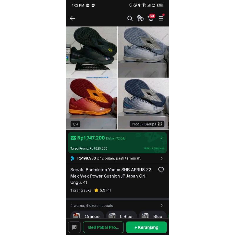 Sepatu Yonex Aerus Z2 kode JP Original HARGA NETT