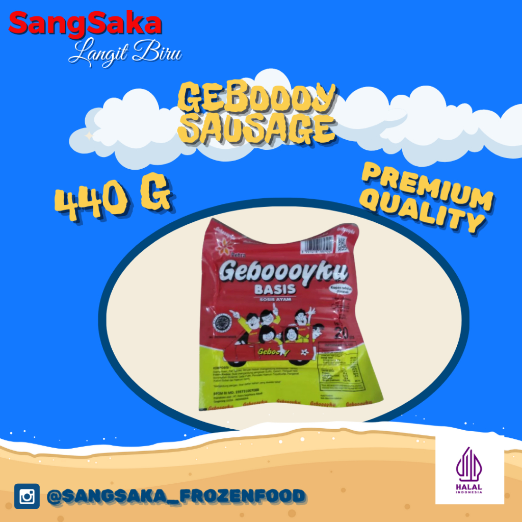 

SOSIS GEBOOYKU GEBOY BASIS AYAM MERAH ISI 20 PCS BERAT 440 GRAM