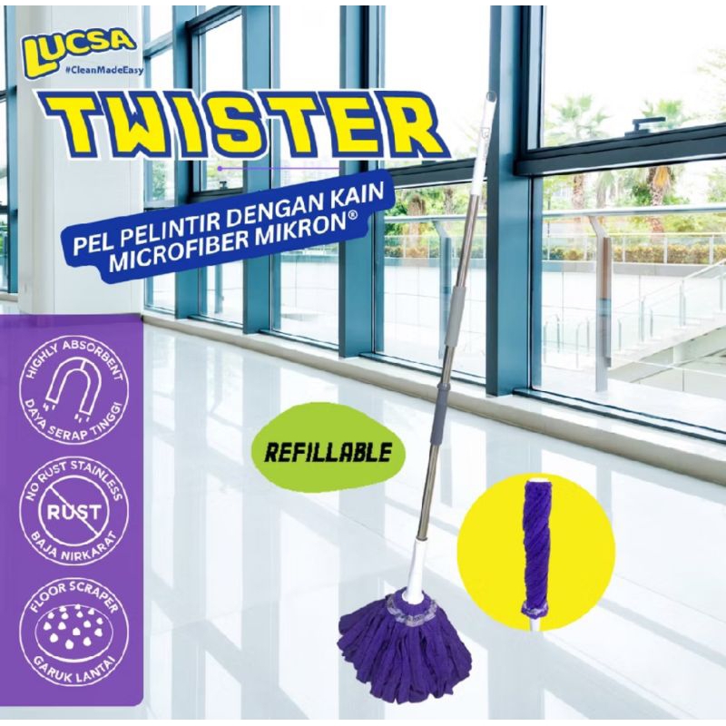 Pel Putar microfiber lucsa/ Pel pelintir Twister Microfiber Lucsa/ pel mop putar bulat Lucsa