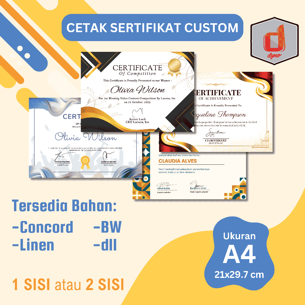 

Tempat cetak/Print Piagam Certifikat penghargaan Premium custom murah | 1 Hari Jadi | Pengerjaan cepat buka 24 jam