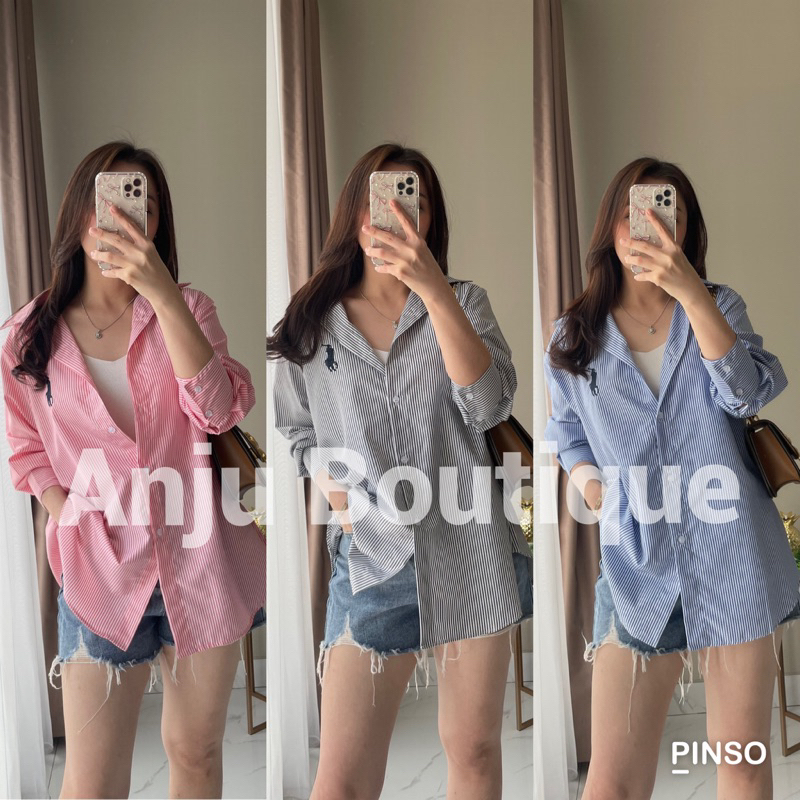Liam Polo Oversized Shirt | Kemeja Polo Salur Wanita