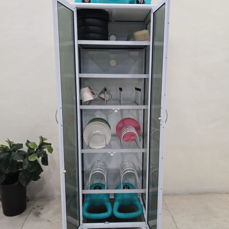TC ALUMINIUM Rak Piring lp 54X38X158 Lemari Dapur Aluminium Besar Full Kaca 3 Mm Anti Rayap Awet Kok
