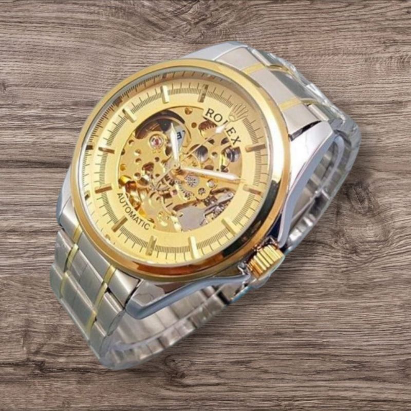 GROSIR TERMURAH...Jam Tangan Pria Keren New ROLEX AUTOMATIC GRADE AAA Transparan Rantai Stainless St