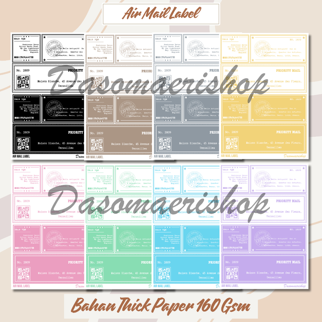 

Deco Paper Aesthetic Air Mail Label Set 8 Pcs Kertas Dekorasi Journaling Scrapbook Handmade by Dasomaerishop