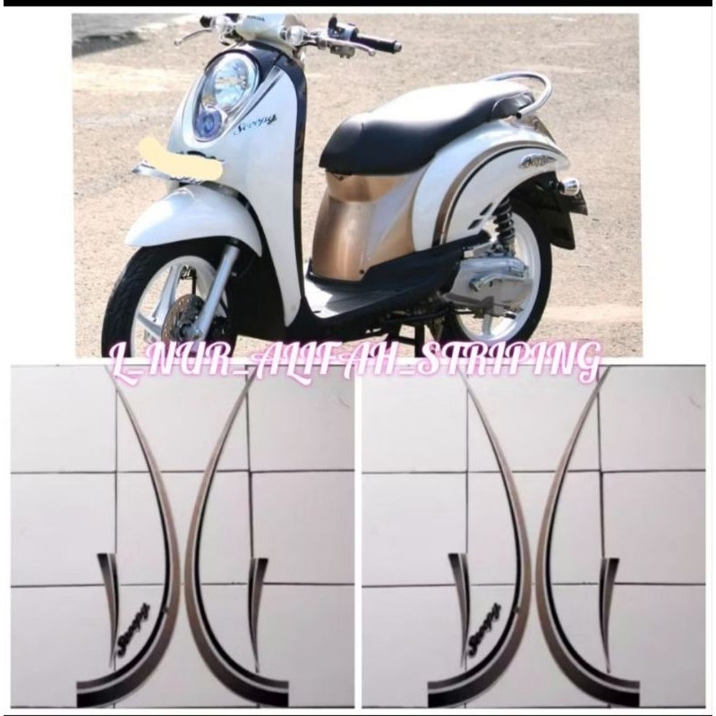 STIKER STRIPING LIS BODY MOTOR HONDA SCOOPY KARBU TAHUN 2012 WARNA PUTIH