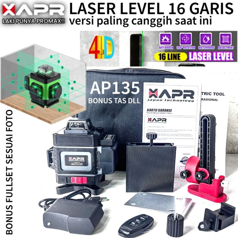 Laser level 16 line apr ap135 leveling sudut siku kerataan dan kemiringan 16 garis laser hijau & GTO