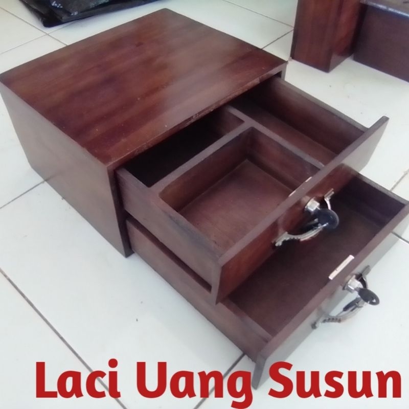 laci uang kasir / kotak tempat uang untuk toko, warung. kayu jati. kuat halus. murah