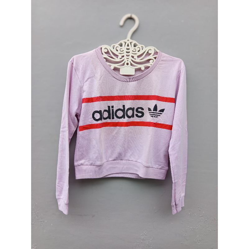 prelove t-shirt crop top cewe/kaos tulisan Adidas lengan panjang