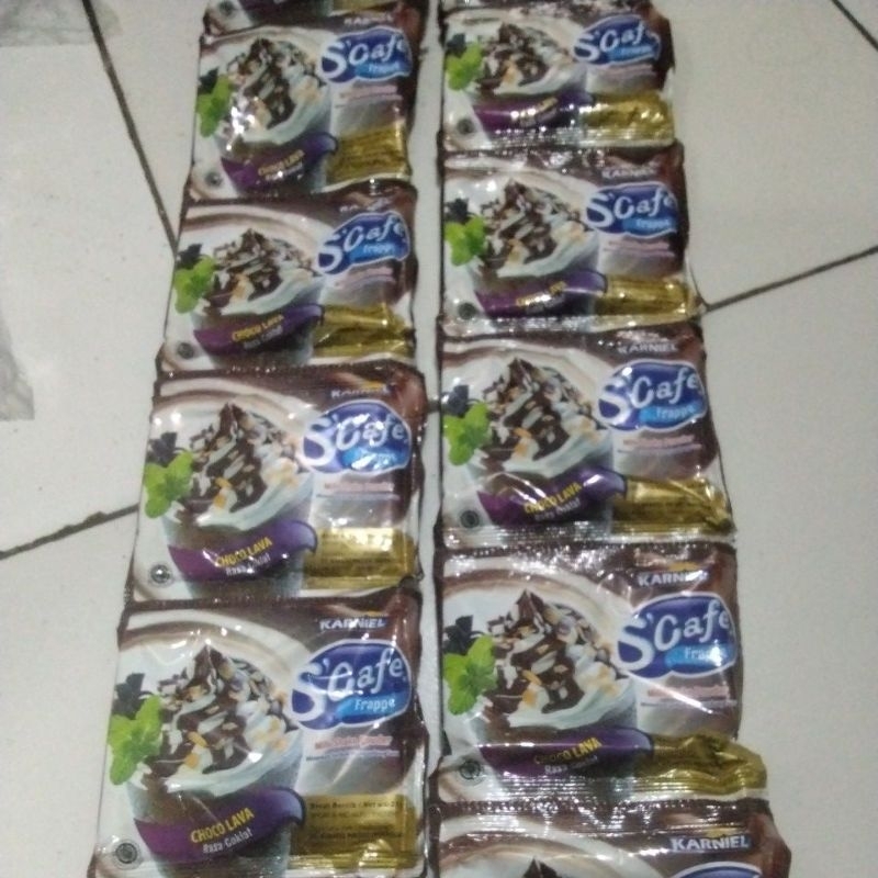 

s'cafe frappe minuman serbuk mengandung susu rasa coklat choco lava serenceng 8 sachet @25gr