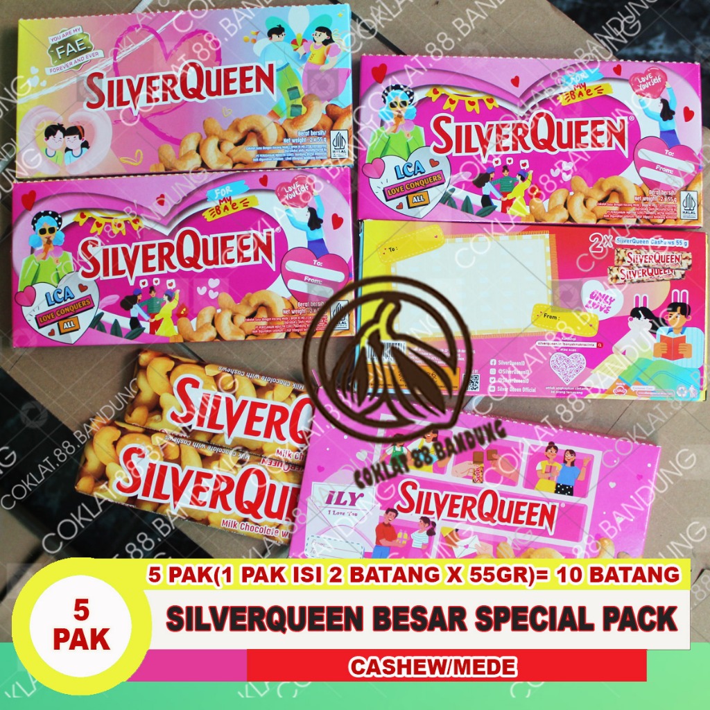 

SILVERQUEEN 55 GRAM 1 BOX ISI 10 ex 58GR MEDE METE, COKLAT SILVER QUEEN 55 GRAM UKURAN BESAR 10 PCS