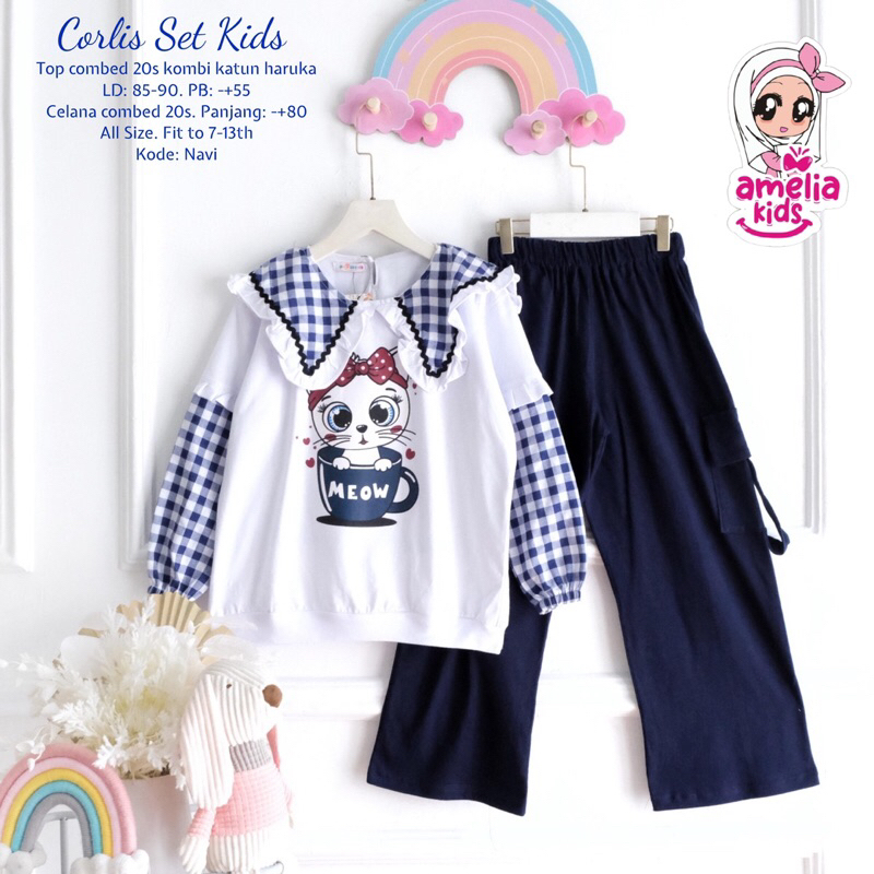 Corlis setelan set anak perempuan cewek kids teen remaja lengan panjang celana kulot cantik lucu mus