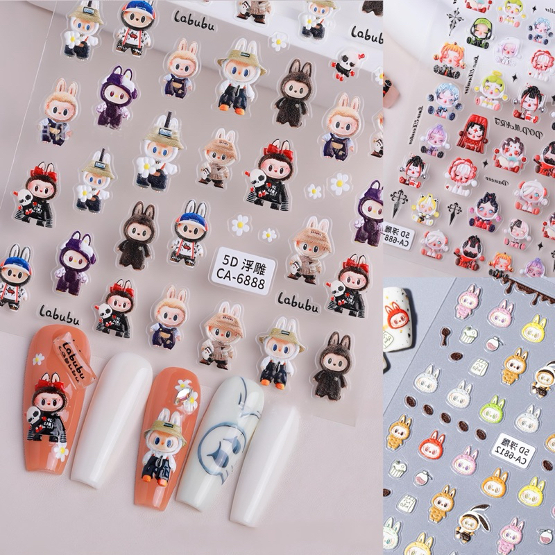 (1pcs) H228 Sticker Nail Art 5D Pop Mart Labubu / Sticker Kuku Labubu