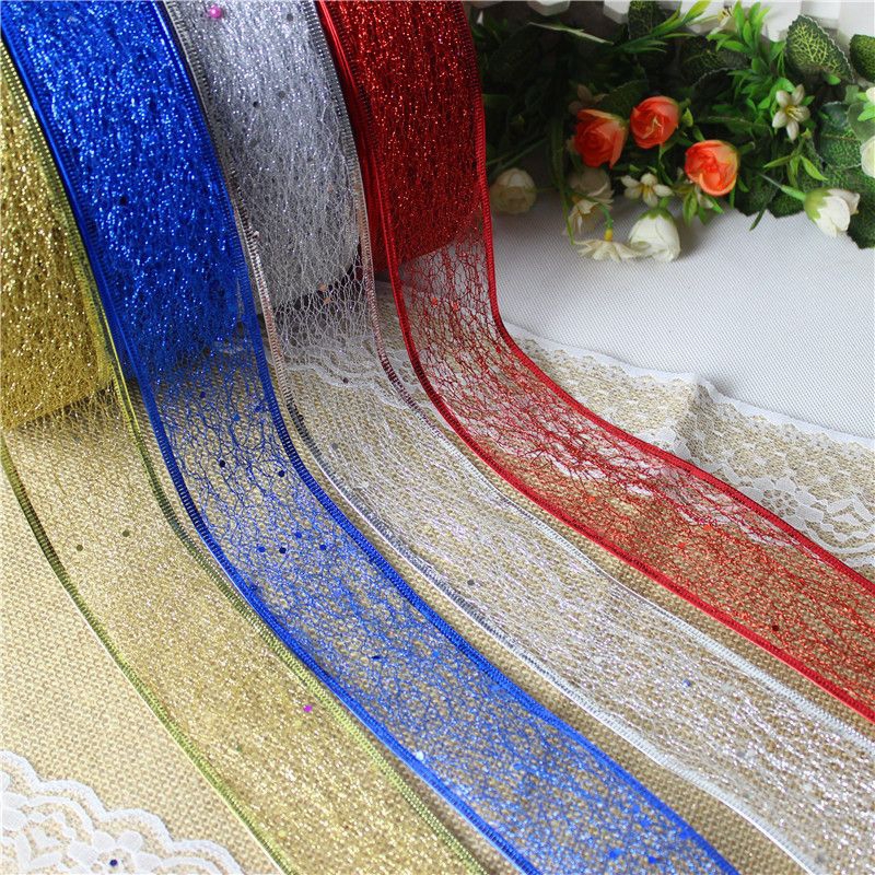 

(PER 5 METER) Pita Glitter Motif Jaring 4cm Pita Glitter Kawat Hampers Pita Hiasan Pohon Natal