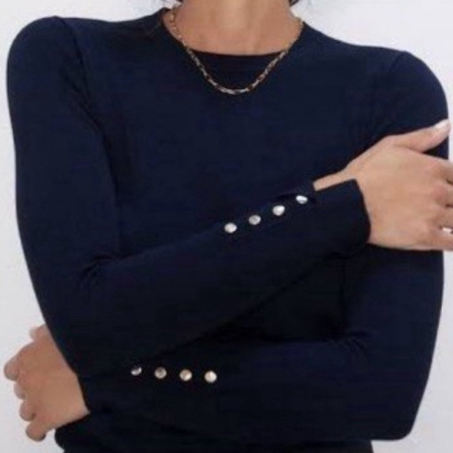 Zara Navy Gold Button Knit