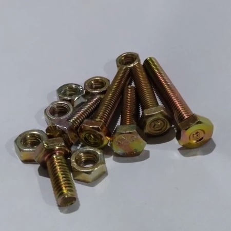 Baut dan Mur Besi M8 (Panjang 10-100) Kuning Kunci 12 Drat Pitch 1.25 Baut Siku Baut Hexagonal