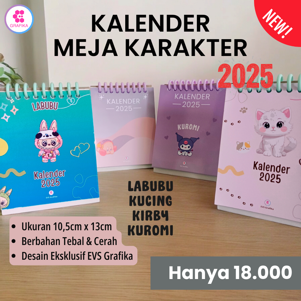 

[PROMO] Kalender Meja Tahun 2025 Lucu Karakter Labubu Kucing Kuromi Kirby Ukuran Kecil
