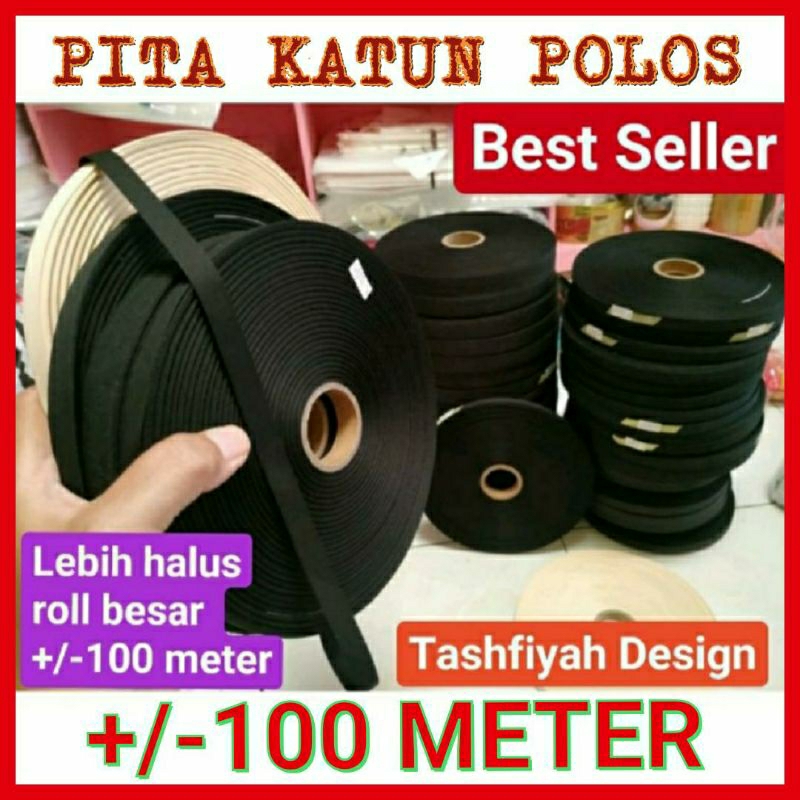 

Label Pita Katun Hitam 3cm 2,5cm Pita peterban Polos Halus