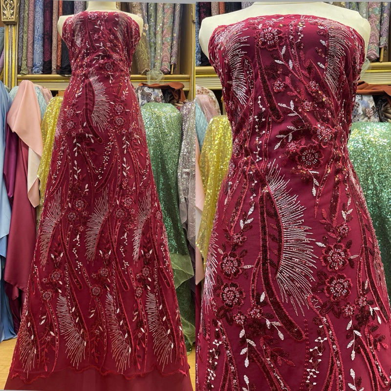 Kain Full Payet Mewah/Kain Tulle Full Payet Berkualitas /Kain Full payet wedding pengantin/Kain Bruk