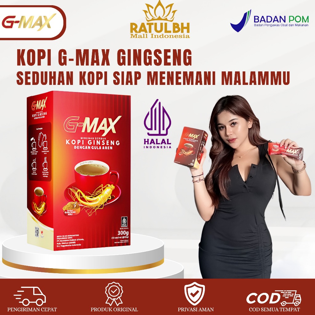 

G-BMAX Kopi Ginseng dengan Gula Aren 300gr BPOM & HALAL