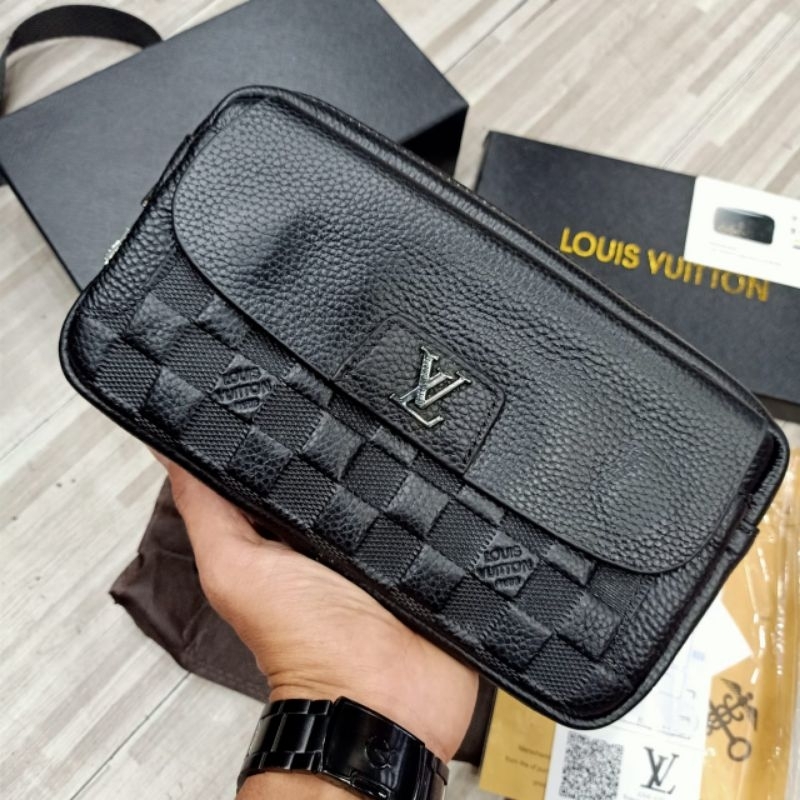 Handbag Mini Kulit Kunci kode LV damier embos Clutch tas tangan kulit