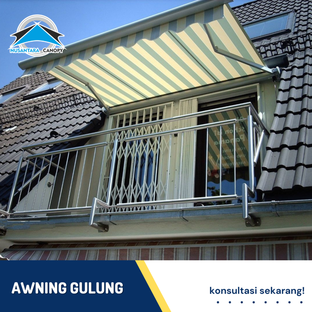 Awning gulung bergaransi - canopy buka tutup Jakarta - kanopi lipat elektrik dan manual