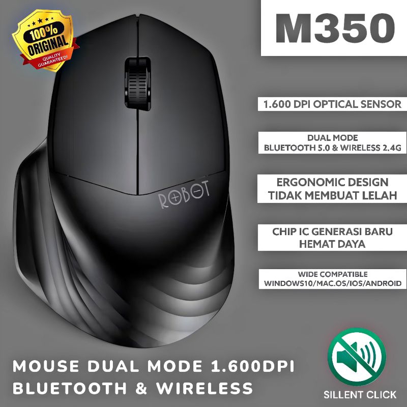 (ORIGINAL) ROBOT M350 MOUSE DUAL MODE (BLUETOOTH & WIRELESS)