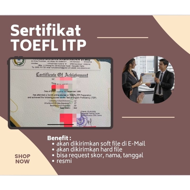 

TOEFL - Soft File & Hard File, Bisa Custom Nama, Tanggal, dan Foto