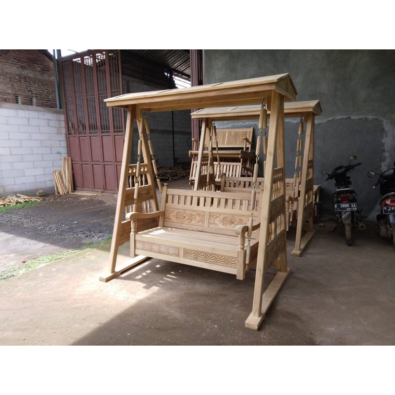 Ayunan Teras Rumah Kayu Jati Minimalis Blok Bench