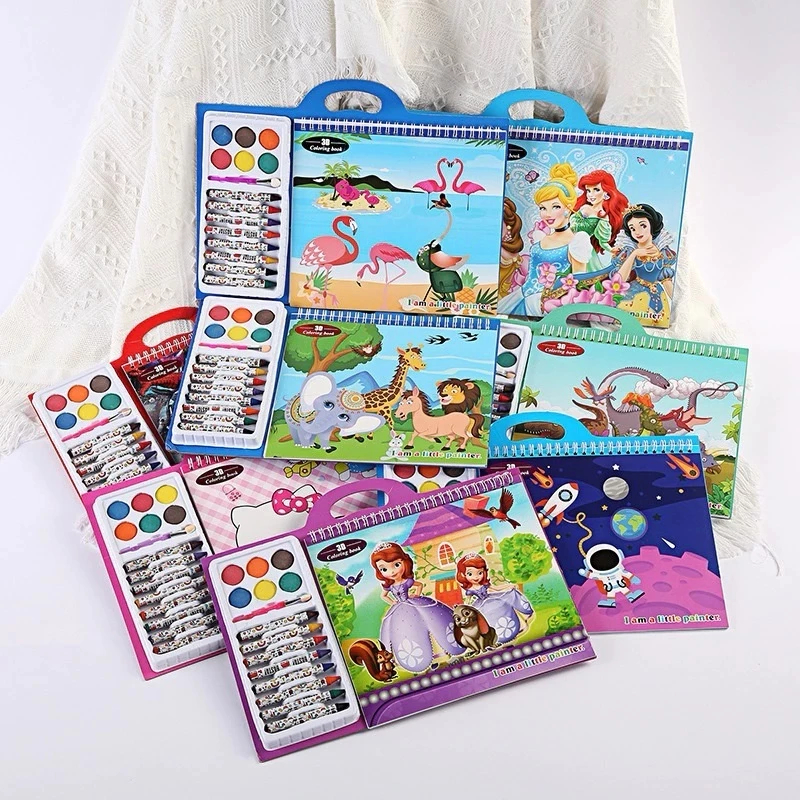

Buku mewarnai set 3D Coloring Book anak / Buku menggambar mewarnai set anak dengan crayon cat air