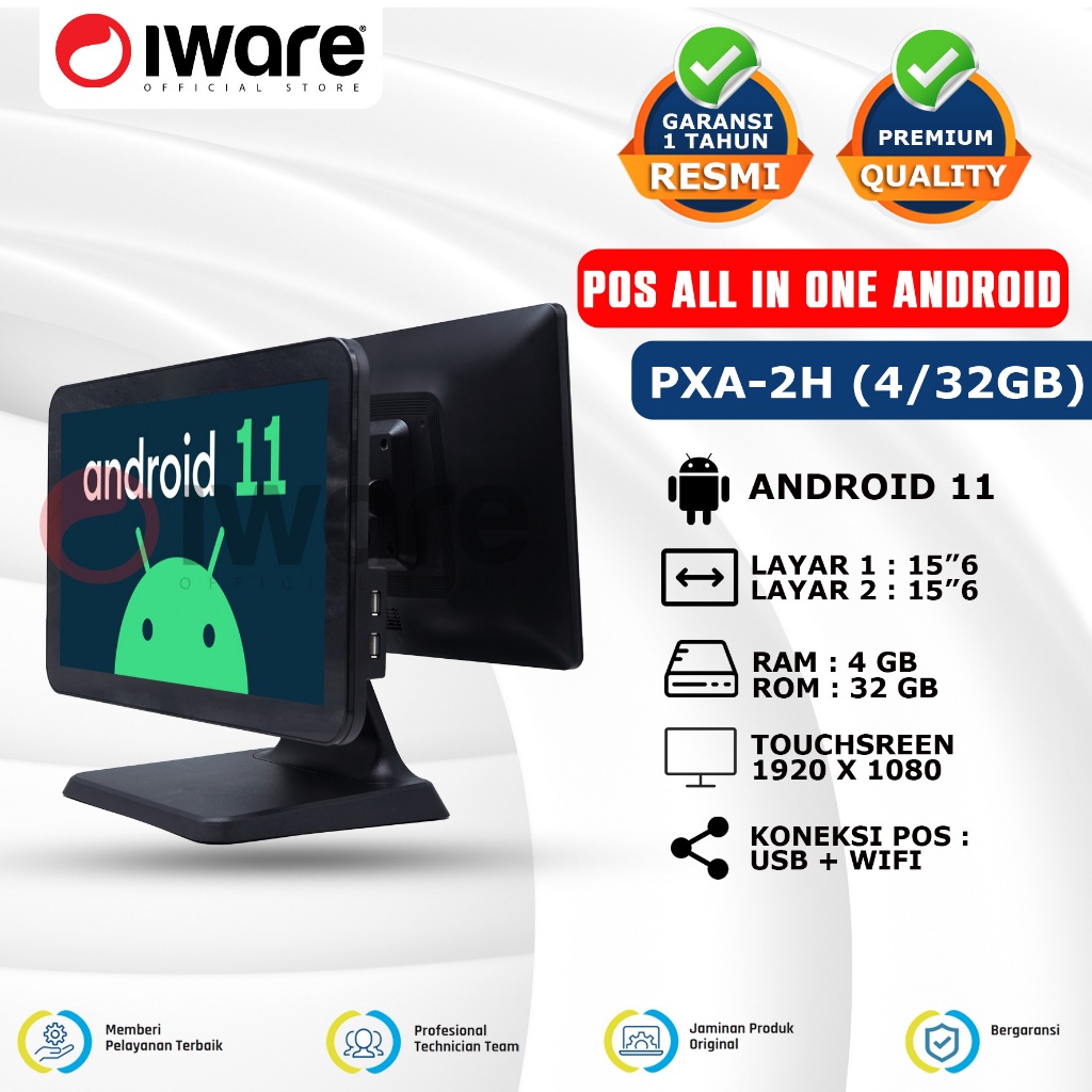 Iware Pos All In One Android 11 PXA-2H | PXA-02 Touchsreen BT | WF Dual Layar
