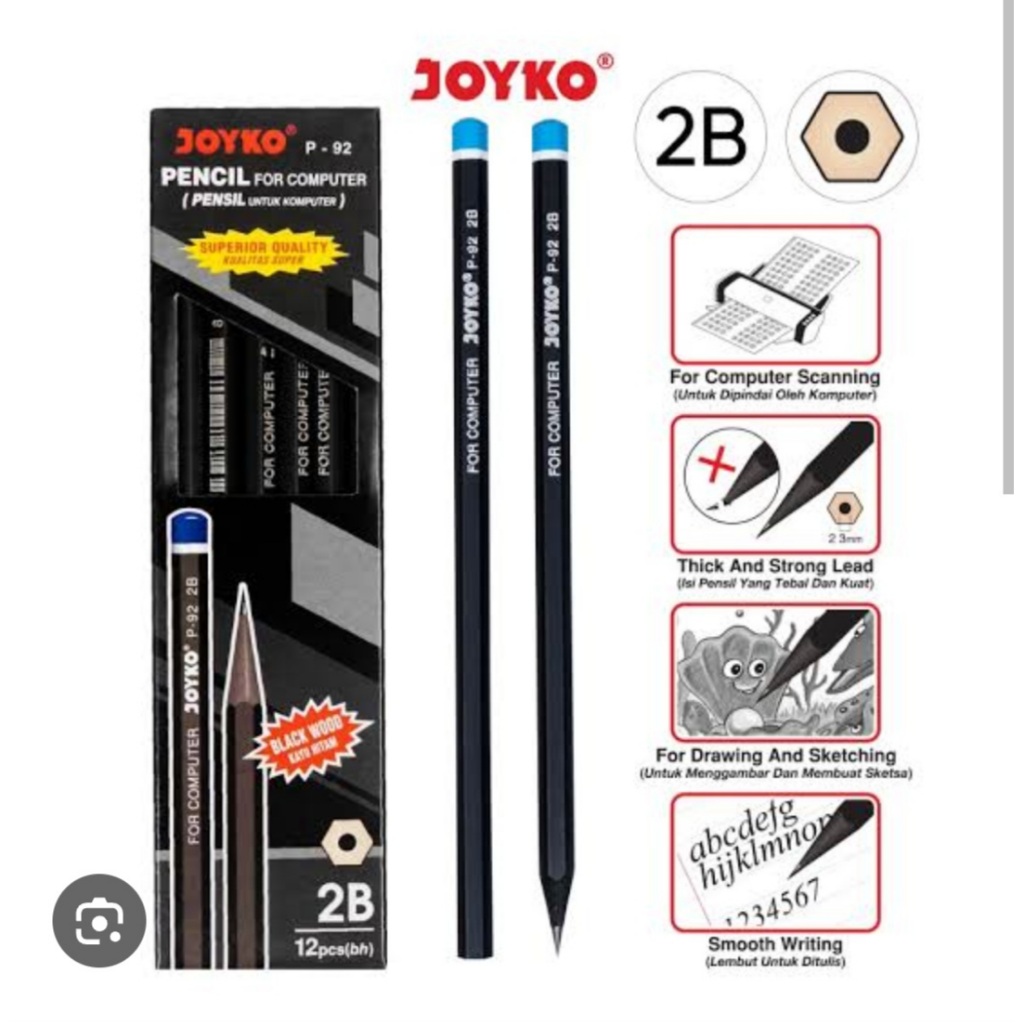 

Pensil 2B Joyko Hitam P92 per LUSIN 12PCS